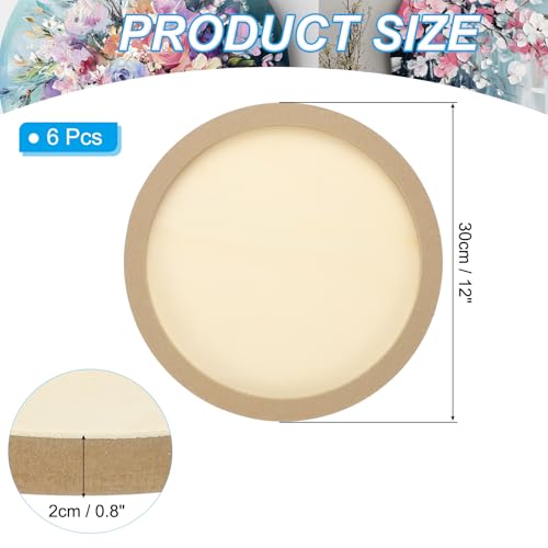 PATIKIL 12" Round Wood Canvas Panels, 6pcs Unfinished Wood Plaque Disc Circle Board for Craft Projects, Art Painting, Carving, Engraving, DIY - size: 12"
