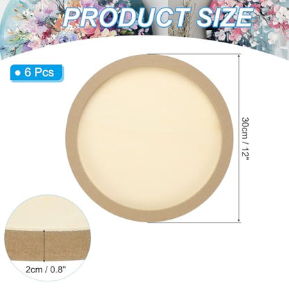 PATIKIL 12" Round Wood Canvas Panels, 6pcs Unfinished Wood Plaque Disc Circle Board for Craft Projects, Art Painting, Carving, Engraving, DIY - size: 12"