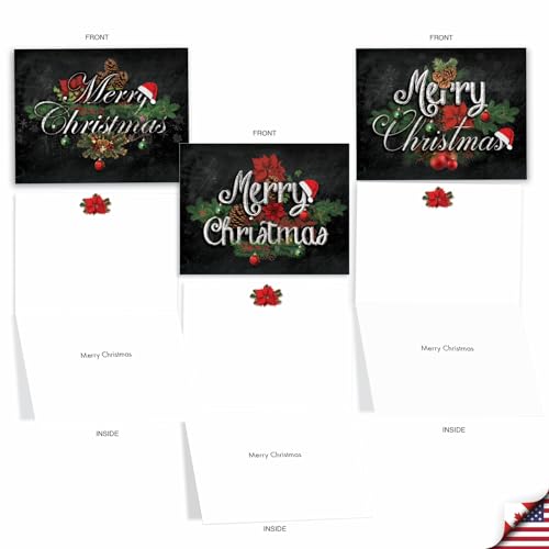 The Best Card Company - 10 Christmas Greeting Cards with Envelopes - Festive, Fun Assorted Holiday Notecards (4 x 5.12 Inch) - Christmas Chalk and Roses M2358XSG - style: Christmas Chalk and Roses