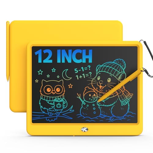 Bravokids 12 Inch LCD Writing Tablet for 3-8 Year Olds - Electronic Drawing Pad and Doodle Board as Educational Birthday Gifts for Girls and Boys (Yellow) - color: Yellow, size: 12 inch
