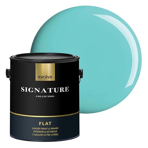 EVOLVE Signature Collection Luxury Interior Paint & Primer, Flat Sheen (Aqua Turquoise), 1 Gallon – Premium One-Coat Coverage, Low VOC, Low Odor, Washable Finish for Walls, Ceilings & Trim - color: Aqua Turquoise, size: 128 Fl Oz (Pack of 1)