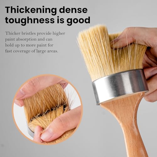 Chalk and Wax Paint Brush Furniture Set of 4, Small Round and Large Oval Brush with Natural Bristles, Perfect for Painting or Waxing Furniture, Ideal for Home Decor - size: 1 Large Oval + 3 Small Round, 4 Pack