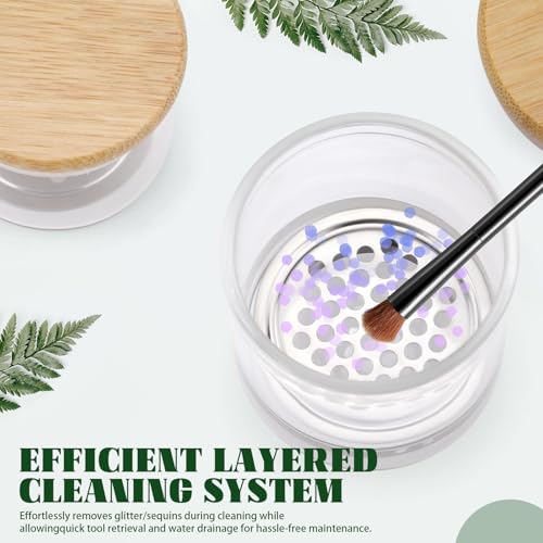 4 Pack Acrylic Nail Brush Cleaner Dappen Dish with Lid, Mesh Layered Nail Art Brush Monomer Liquid Wash Cup Glass Removal Jar for Sequins Glitter Powder, 2.2in High - color: 2.2in High