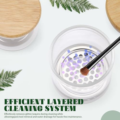 4 Pack Acrylic Nail Brush Cleaner Dappen Dish with Lid, Mesh Layered Nail Art Brush Monomer Liquid Wash Cup Glass Removal Jar for Sequins Glitter Powder, 2.2in High - color: 2.2in High