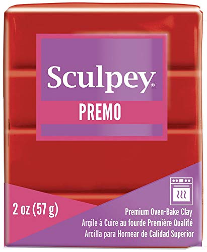 Sculpey Premo Polymer Oven-Bake Clay, Cadmium Red Hue, Non Toxic, 2 oz. bar, Great for jewelry making, holiday, DIY, mixed media and more. Premium clay Great for clayers and artists. - color: Cadmium Red Hue