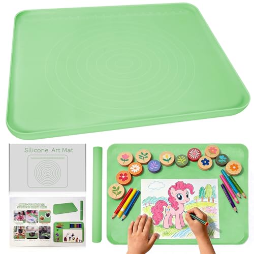 Large Silicone Mat for Crafts, 24"X19.7" Art Mat with Raised Edges for Clay, Resin, Slime, Jewelry-Making Table Protection Heat-Resistant Paint Mats, Green - color: Green