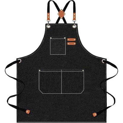 AFUN Aprons for Men Women with Large Pockets, 16-Ounce Cotton Canvas Cross Back Apron - color: Black