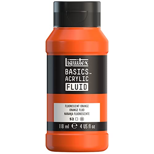 Liquitex BASICS Acrylic Fluid Paint, 118ml (4-oz) Bottle, Fluorescent Orange - color: Fluorescent Orange, style: 118ml (4-oz)