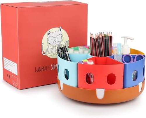 GAMENOTE Rotating Art Supplies Organizer - Lazy Susan Office School Supply for Kids Desk Organization and Storage Homeschool Craft Caddy Classroom Organization (Large) - size: Large, 11"d x 5"h