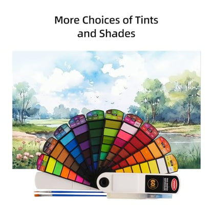 Collapsible Watercolor Paint Set with 60 colors with 2 refillable water brush pens, 2 brushes and palettes, washable Watercolor paint set for students, adults and painting enthusiasts