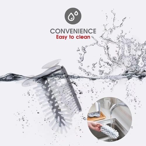 360° Glass Cup Cleaning Brush, Water Bottle Cleaning Glass Washer Cup Sink Washer Brush with Suction Base Bristle Brushfor Sink, Flexible Bristles Double Sided Glass Cup Cleaning Brush (Black+White)