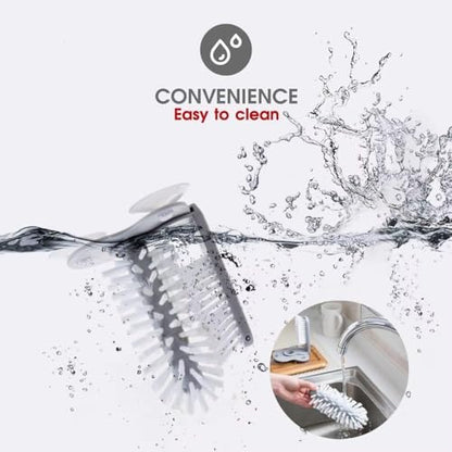 360° Glass Cup Cleaning Brush, Water Bottle Cleaning Glass Washer Cup Sink Washer Brush with Suction Base Bristle Brushfor Sink, Flexible Bristles Double Sided Glass Cup Cleaning Brush (Black+White)