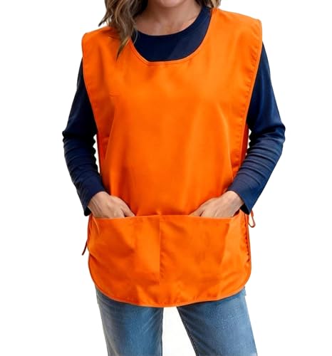 Large Smock Cobbler Apron for Men & Women, Adjustable Side Ties & 2 Pockets - color: Orange