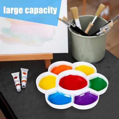 2 Pcs Imitation Ceramic Watercolor Palette, 6.8 Inch Round Painting Tray with 7 Wells, Large Artist Mixing Tray for Watercolor, Gouache, Oil Painting & Art Supplies