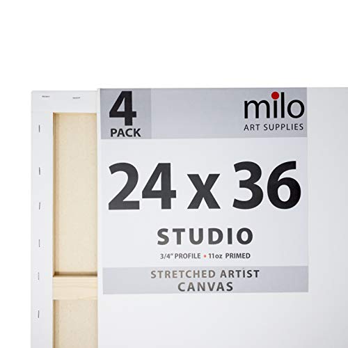 milo Pro Stretched Artist Canvas | 24x36 inch | Pack of 4 | 3/4” inch Thick Studio Profile | Ready to Paint 11 oz Primed Heavy Duty Large Canvas Art Supplies for Painting - size: 24" x 36" Pack of 4
