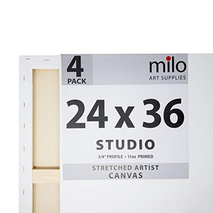 milo Pro Stretched Artist Canvas | 24x36 inch | Pack of 4 | 3/4” inch Thick Studio Profile | Ready to Paint 11 oz Primed Heavy Duty Large Canvas Art Supplies for Painting - size: 24" x 36" Pack of 4