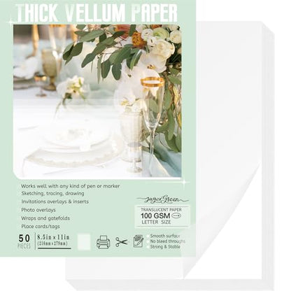 JAGERGREEN Vellum Paper 8.5 x 11 Inches 100GSM 50 Sheets, Thick Translucent Printable Vellum Paper for Invitations, Belly Bands, Tracing, Sketching - size: 50 PCS