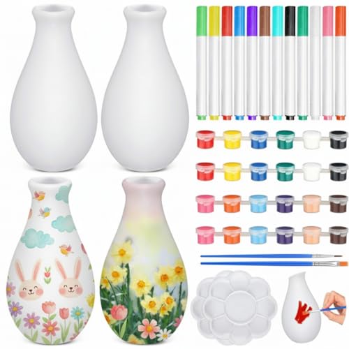 Singhoow 4 Sets Ceramics to Paint Vase DIY Your Own Ceramic Vase Art Project White Painting Decorating Kit Paintable Unpainted Plaster for Adults Porcelain Decorating Kit Holiday Supplies(Stylish) - color: Stylish