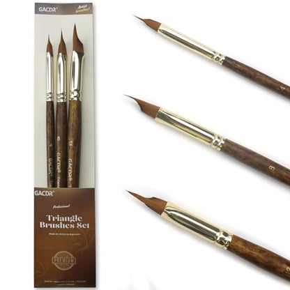 GACDR Wedge Paint Brushes for Watercolor,Oil, Acrylic, and Gouache Paint, Pointed Triangle Pinstriping Artist Brush Set with Short Handle