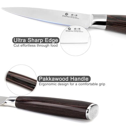imarku Paring Knife - Paring Knives, 3.5 Inch Small Kitchen Knifes - Japanese High Carbon Stainless Steel Fruit Knife, Ergonomic Pakkawood Handle, Ultra Sharp Blade, Unique Gifts for Men and Women - color: Brown Handle