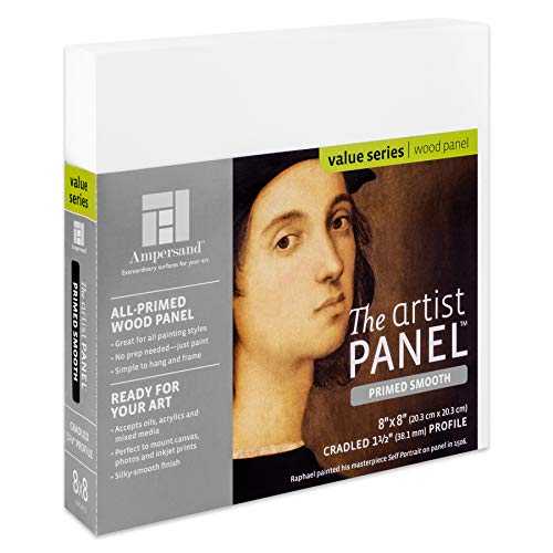 Ampersand Art Supply Primed Smooth Artist Panel | 8" x 8" | 1-1/2" Cradled Profile | Gessoed Wood Painting Panel for Oil, Acrylic & Mixed Media | Canvas Board & Wood Panel Alternative - color: 1-1/2" Cradled Profile, size: 8" x 8"