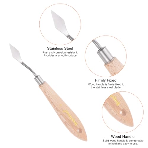 HARFINGTON 2pcs No.1 Painting Palette Knives Stainless Steel Pointy Spatula Pallet Knife with Beech Wood Handle for Oil Acrylic Paint Canvas Mixing Spreading