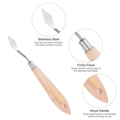 HARFINGTON 2pcs No.1 Painting Palette Knives Stainless Steel Pointy Spatula Pallet Knife with Beech Wood Handle for Oil Acrylic Paint Canvas Mixing Spreading