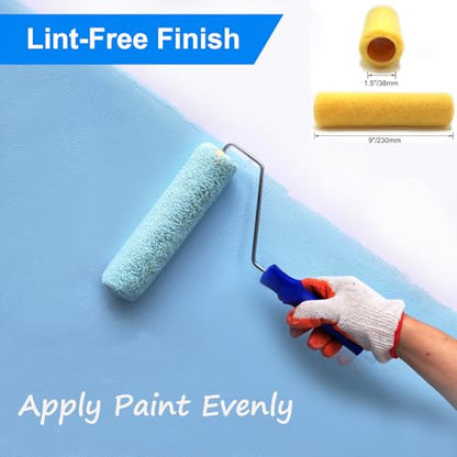Great Andrew 18 PCS Paint Roller Covers 9 Inch, 3/8-Inch Nap Paint Roller Kit Dense Fibers for Painting Semi-Smooth Textured Surfaces Fit 9" Paint Roller Frame - size: 18pcs, 9", Yellow