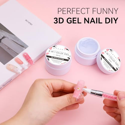 Makartt 3D Gel Nail Art: 4-in-1 Clear & White Solid Gel Builder Non-sticky for Extension 3D Sculpting Nail, UV Glue for Acrylic Nails, Rhinestones & Sculpture Hard Gels for Nails UV/LED Lamp Required - color: Clear & White