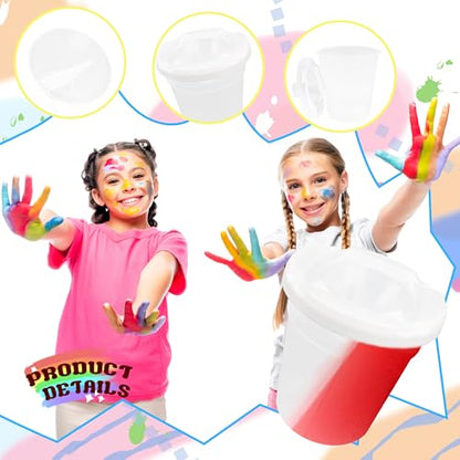 30 Pack Kids No Spill Paint Cups with Lids Clear White Spill Proof Paint Cups for Chilren Painting Art Supplies School Prizes Classroom Arts Crafts