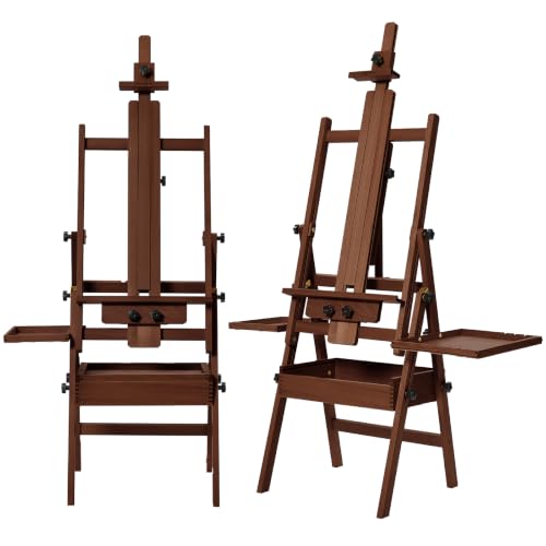 MEEDEN Painting Easel with Storage: H-Frame Beech Wood Art Easel for Adults, Artists, Students, Beginners - Adjustable 50"-80" H, Holds Canvas Up to 47 Inches - color: Deep Walnut