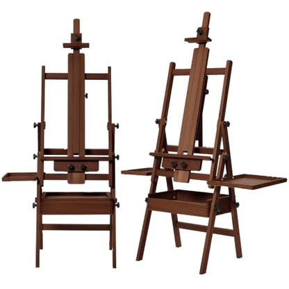 MEEDEN Painting Easel with Storage: H-Frame Beech Wood Art Easel for Adults, Artists, Students, Beginners - Adjustable 50"-80" H, Holds Canvas Up to 47 Inches - color: Deep Walnut