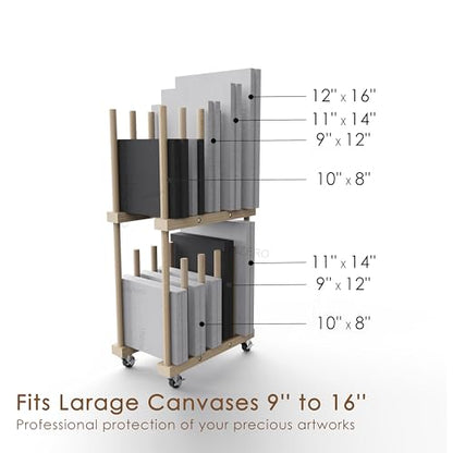 Art Storage Rack - Canvas & Paper Storage Stand with Handle & Caster Wheels for Art Studios & Gallery - size: 9.7"D x 15"W x 30"H
