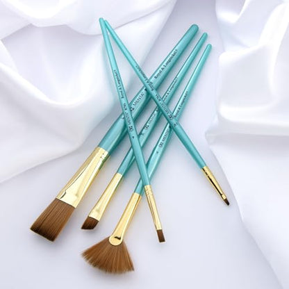 Royal & Langnickel Menta, 5pc Variety Brush Set, Includes - Stroke, Angular, Fan & Shader Brushes Teal - style: VARIETY
