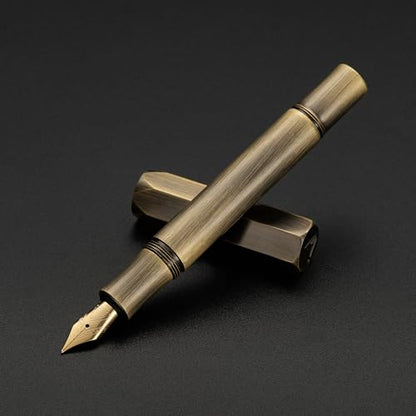 Luxury Solid Brass Fountain Pen Set for Writing & Calligraphy - Choose Antique or Matte Black Finish. Includes 10 Ink Cartridges & Premium Gift Box (Fine Nib, Antique Brass) - color: Antique Brass, style: Fine Nib