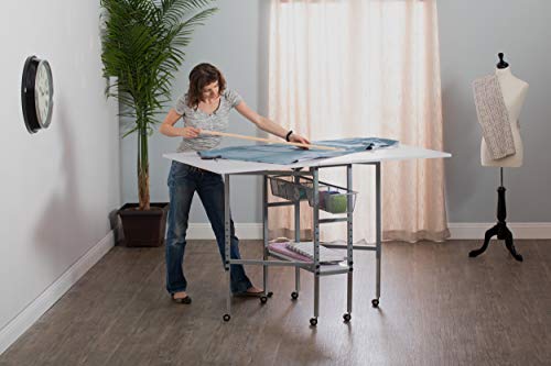 Studio Designs Sew Ready Hobby and Cutting Craft Desk Table with Storage Drawers - color: Silver/White