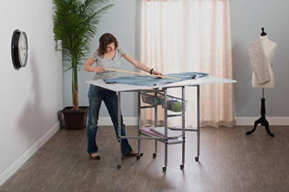 Studio Designs Sew Ready Hobby and Cutting Craft Desk Table with Storage Drawers - color: Silver/White