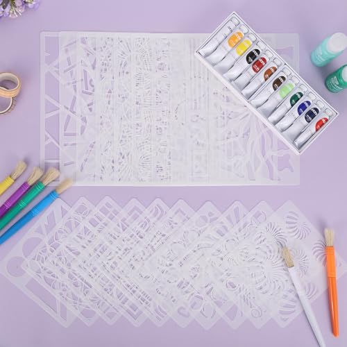 20 Pcs Abstract Texture Stencils Mixed Size Geometric Stencils for Painting Reusable Templates Featuring Bubbles Branches Stripes Swirls for Painting on Wall Decor Canvas DIY Projects - style: Style 1