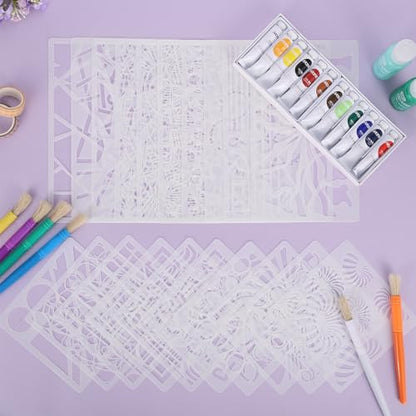 20 Pcs Abstract Texture Stencils Mixed Size Geometric Stencils for Painting Reusable Templates Featuring Bubbles Branches Stripes Swirls for Painting on Wall Decor Canvas DIY Projects - style: Style 1