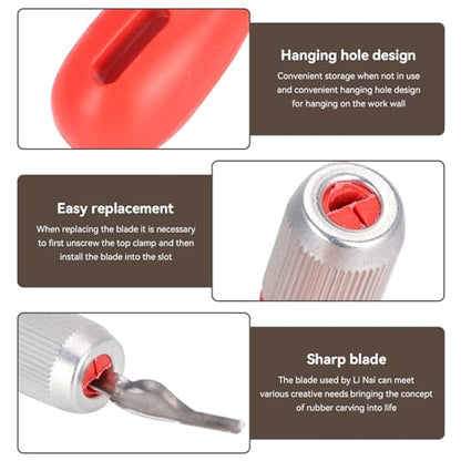 HERCHR 2 Set Linoleum Cutter, Block Cutters Craft Linoleum Carving Tools with 6 Type Blades for Block Printing, Printmaking, Rubber Stamps