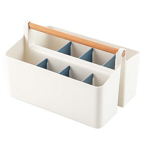 Art Caddy Organizer with Handle, Marker Organizer, Art Supply Storage Organizer with Adjustable Dividers, Portable Storage Bin for Craft Supplies Colored Pencils Makeups Tools Pen Holder for Desk - color: Blue Divider