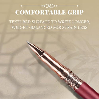 YUNCHUN Refillable Fountain Pen Fine Nib, Fancy Ink Pen with 10 Black & 10 Blue Ink Refills Cartridges, Cool Ink Pens for Writing, Business Metal, Best Gift Set for Men & Women, Red - color: Red, style: Fine Point
