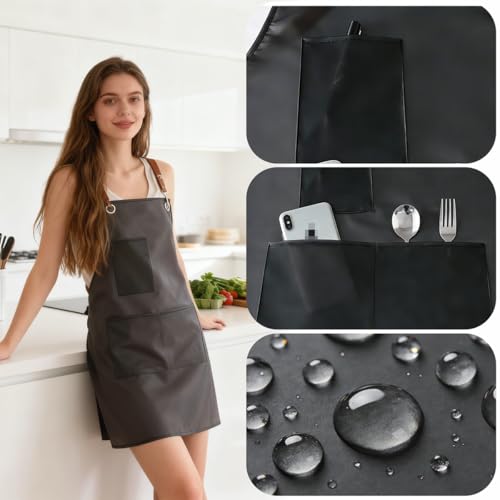2 Pack Waterproof Translucent Apron with Large Pockets,Cross Back Apron Cooking Apron for Dishwashing,Cleaning Fish, - color: Black&brown