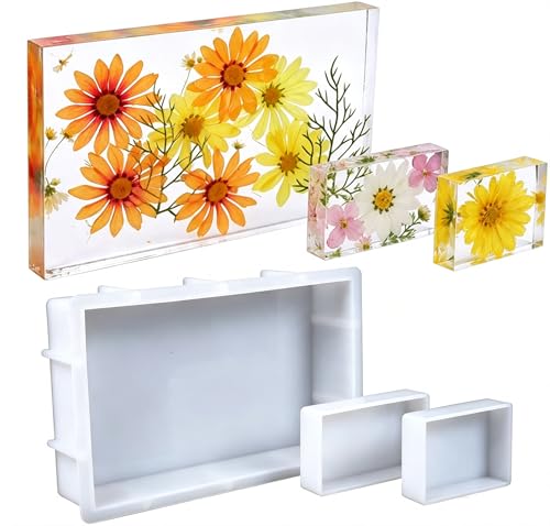 3 Pcs Rectangular Silicone Molds for Resin, Large Resin Mold Glossy Deep Square Molds 9.6''x 6.6'' w. 4''x 2.7'' w. 3.1''x 2.5'' w, Deep Epoxy Resin Molds for Flowers Preservation, Resin Casting - color: Rectangular Silicone Molds