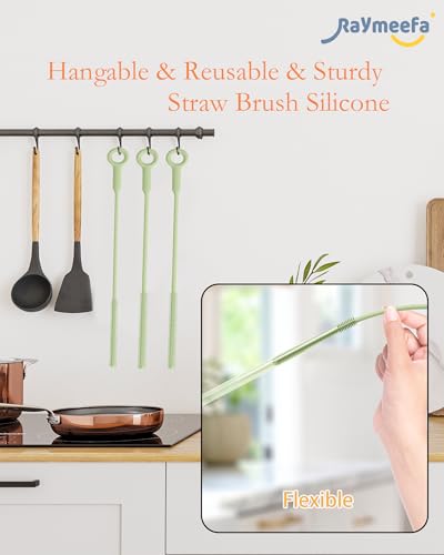 Straw Cleaner Brush Set - Raymeefa Scratch-Free Detail Cleaning for Reusable Straws & Tumblers (Avocado Green) - color: Avocado Green