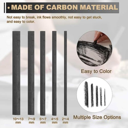 MECCANIXITY 26Pcs Willow Charcoal Sticks, 2-4mm Willow Charcoal Pencils Soft Sketch Vine Art Supplies Set for Drawing Sketching Shading Painting Artists Beginners