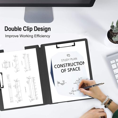 2 Pack Foldable Clipboards, A4 Office Clipboard Folder with Double Metal Clips, 360 Degree Foldable Binder Clipboard with Pen Holder, File Cover Work Folder Clipboards, White Blue - style: 2Pack- White Blue