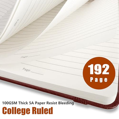 Lined Journal Notebook, A5, 192 Pages 100 GSM Thick Paper, Hardcover Leather College Ruled Journal for Writing, Men Women, Journaling, Daily, Work, Office, Home School Business(Burgundy) - color: Burgundy, style: b-Lined