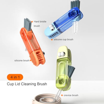 4 in 1 Cup Lid Cleaning Brush, 3 in 1 Bottle Brush, Cup Crevice Cleaning Tools, Easy to Clean and Storage, ABS+Silicone Cup Lid Gap Cleaner, Portable Multifunctional Bottle Cleaning Brush (3Pcs) - color: Orange