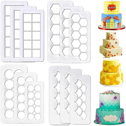 Hexagon Cookie Cutter Cake Mold Fondant Cutters,Fishscale Circle Cookie Cutters,Geometric Biscuit Cutters Football Fondant Impression Mat Cake Border Decorating Tools - color: Hexagon Cookie Cutters